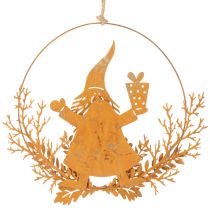 Prodotto Anello decorativo natalizio, renna in un cerchio, Babbo Natale con regalo, decorazione in metallo, finitura effetto ruggine, Ø18cm, set da 2