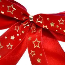 Prodotto Fiocco decorativo largo 4 cm Fiocco natalizio rosso con stelle dorate Fiocco fatto a mano 16×15 cm 2 pz