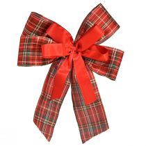 Prodotto Fiocco natalizio decorativo, fiocco regalo, per esterni, a quadri rossi, largo 6 cm, 20×29 cm, 2 pezzi