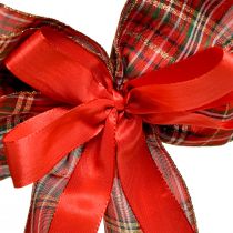Prodotto Fiocco natalizio decorativo, fiocco regalo, per esterni, a quadri rossi, largo 6 cm, 20×29 cm, 2 pezzi