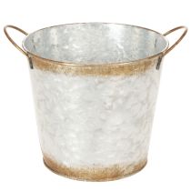 Prodotto Vaso decorativo con manici, secchio per piante, contenitore in metallo, argento, acciaio anticato, Ø17cm H16.5cm