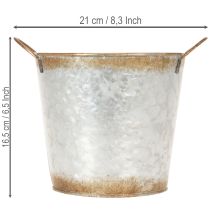 Prodotto Vaso decorativo con manici, secchio per piante, contenitore in metallo, argento, acciaio anticato, Ø17cm H16.5cm