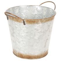 Prodotto Vaso decorativo con manici, secchio per piante, contenitore in metallo, argento, acciaio anticato, Ø17cm H16.5cm