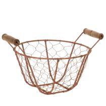 Prodotto Cestino in filo metallico, cestino in metallo con manico, legno, ruggine, decorativo, Ø18cm