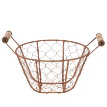 Prodotto Cestino in filo metallico, cestino in metallo con manico, legno, ruggine, decorativo, Ø18cm