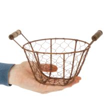 Prodotto Cestino in filo metallico, cestino in metallo con manico, legno, ruggine, decorativo, Ø18cm