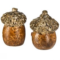 Prodotto Ghiande decorative per casa di ghiande in ceramica con motivo a cuore marrone 6 cm - decorazione da tavola autunnale - 6 pz