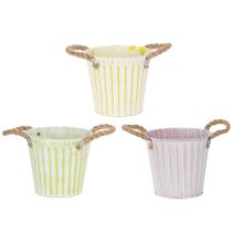 Prodotto Secchio per piantare, fioriera con manici, decorazione in metallo rosa/verde/giallo shabby chic Ø16,5cm H15cm set da 3 pezzi