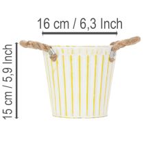 Prodotto Secchio per piantare, fioriera con manici, decorazione in metallo rosa/verde/giallo shabby chic Ø16,5cm H15cm set da 3 pezzi