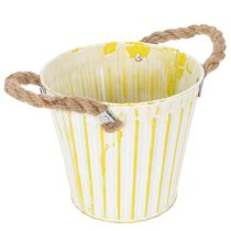Prodotto Secchio per piantare, fioriera con manici, decorazione in metallo rosa/verde/giallo shabby chic Ø16,5cm H15cm set da 3 pezzi