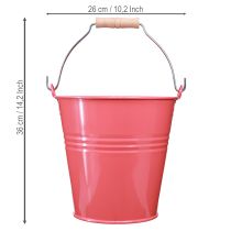Prodotto Vaso/secchio decorativo in metallo rosa per fiori, dimensioni 26x22,5x23 cm, capacità 6 litri.