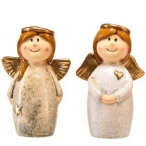 Prodotto Figure decorative di angeli - Crema e bianco con accenti dorati, 13 cm - Abbellimento celeste per la tua casa - Confezione da 2