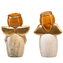 Prodotto Figure decorative di angeli - Crema e bianco con accenti dorati, 13 cm - Abbellimento celeste per la tua casa - Confezione da 2