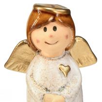 Prodotto Affascinante coppia di angeli in ceramica in bianco crema con accenti dorati - 8,6 cm - Figure decorative celesti - 2 pezzi