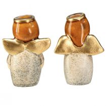 Prodotto Affascinante coppia di angeli in ceramica in bianco crema con accenti dorati - 8,6 cm - Figure decorative celesti - 2 pezzi