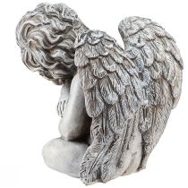 Prodotto Figura decorativa angelo seduto decorazione tomba in poliresina grigia H18 cm