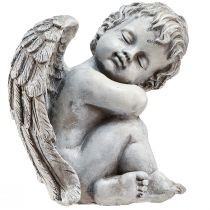 Prodotto Figura decorativa angelo seduto decorazione tomba in poliresina grigia H18 cm