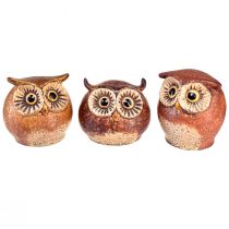 Prodotto Affascinanti figurine di gufi in ceramica - design dettagliato in marrone e crema, 10,5 cm - decorazione perfetta per soggiorno e sala di lavoro - 3 pezzi