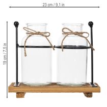 Prodotto Vaso decorativo a forma di bottiglia, in vetro e legno, 23x12x19,5 cm, 2 pezzi