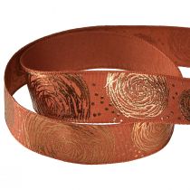 Prodotto Nastro regalo con nastro decorativo rose dorate rosso marrone 25 mm 15 m