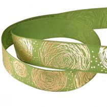 Prodotto Nastro regalo con rose dorate Nastro verde per gioielli 25 mm 15 m