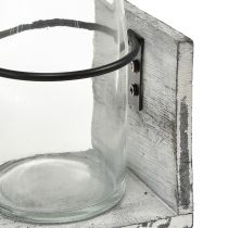 Prodotto Set di bottiglie rustiche su supporto in legno - 3 bottiglie di vetro, grigio-bianco, 24x8x20 cm - Versatile per la decorazione