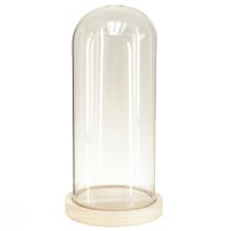 Prodotto Campana in vetro con architrave in vetro con base in legno chiaro Ø14cm H28,5cm
