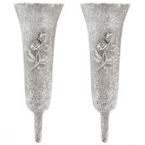 Prodotto Vaso funerario grigio con motivo a rose, alto 26 cm, 2 pezzi