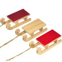 Prodotto Miniatura slitta in legno, rosso naturale, 4x8,5 cm, set da 6 - Decorazione natalizia
