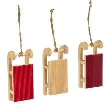Prodotto Miniatura slitta in legno, rosso naturale, 4x8,5 cm, set da 6 - Decorazione natalizia
