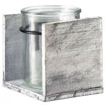 Prodotto Portacandele in vetro con cornice in legno rustico – grigio e bianco, 10x9x10 cm – Incantevole decorazione da tavola