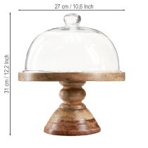 Prodotto Piatto in legno con cupola in vetro e campanella decorativa in vetro, Ø27cm H31cm
