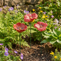 Prodotto Decorazione romantica in ceramica a forma di papavero per giardino primaverile e aiuole, 31 cm, 6 pezzi.