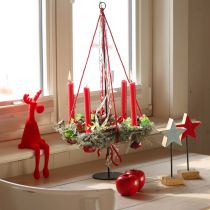 Prodotto Decorazione natalizia a forma di alce con sgabello Edge, floccato, 31 cm, rosso, 3 pezzi