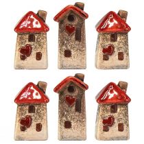 Prodotto Casa in ceramica con finestra rossa sul tetto e cuore - 6 cm - Decorazione idilliaca per la casa e il giardino - 6 pz