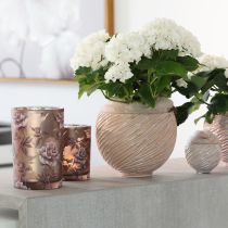 Prodotto Ciotola per piante in ceramica crema-rosa – Vaso decorativo moderno con motivo a scanalature Ø15cm 2 pezzi