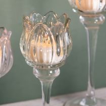 Prodotto Portacandele in vetro a forma di fiore per eleganti decorazioni da tavola, eventi e matrimoni, 22 cm