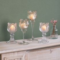 Prodotto Portacandele in vetro a forma di fiore per eleganti decorazioni da tavola, eventi e matrimoni, 22 cm