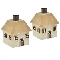 Prodotto Portacandele Casa di Natale in legno grigio 9×9×11 cm 2 pz