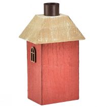 Prodotto Portacandele in legno a forma di casa, con bastoncino rosso, altezza 14,5 cm, 2 pezzi
