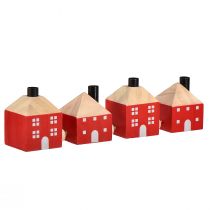 Prodotto Portacandele in legno decorativo casa in legno ghirlanda rossa e bianca 23 cm