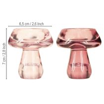 Prodotto Portacandele a forma di fungo portacandele in vetro bacca Ø6,5cm H7cm 2 pezzi
