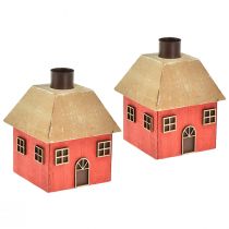Prodotto Portacandele Casa di Natale in legno rosso 9×9×11 cm 2 pz