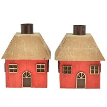 Prodotto Portacandele Casa di Natale in legno rosso 9×9×11 cm 2 pz