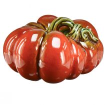 Prodotto Zucca in ceramica lucida di colore rosso-arancio brillante con gambo verde - 21,5 cm - decorazione autunnale ideale