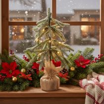Prodotto Albero di Natale artificiale con neve, a LED, in sacco di iuta, a batteria, per uso interno, 50 cm