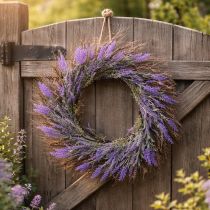 Prodotto Ghirlanda artificiale di lavanda per la primavera, decorazione per la porta, ghirlanda decorativa per l'ingresso, 60 cm