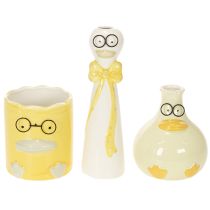 Prodotto Set 3 Figure in Ceramica Anatre con Occhiali, 25 cm, Giallo e Bianco