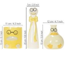 Prodotto Set 3 Figure in Ceramica Anatre con Occhiali, 25 cm, Giallo e Bianco