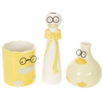 Prodotto Set 3 Figure in Ceramica Anatre con Occhiali, 25 cm, Giallo e Bianco